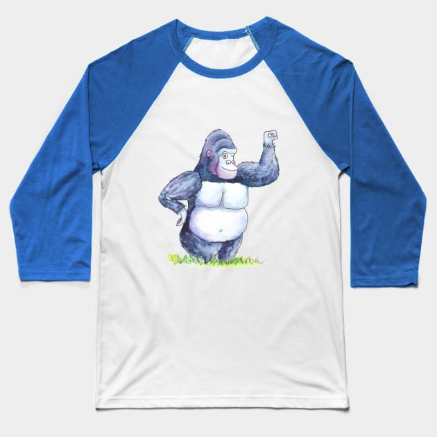 Gorilla cartoon watercolour illustration Baseball T-Shirt by Richard Stelmach Art